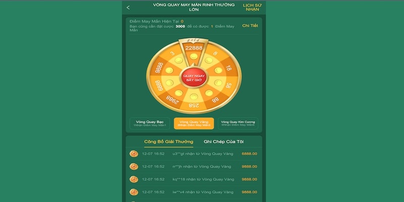 Vòng quay may mắn nhận thưởng khủng